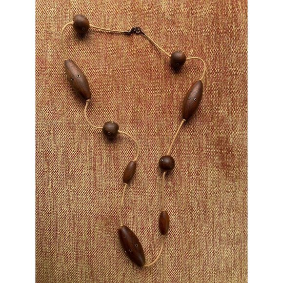 Boho Wood , Leather and Metal Unbranded Necklace 14" - Picture 1 of 7